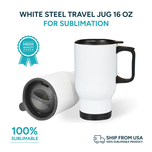 White steel travel jug for sublimation 14 oz