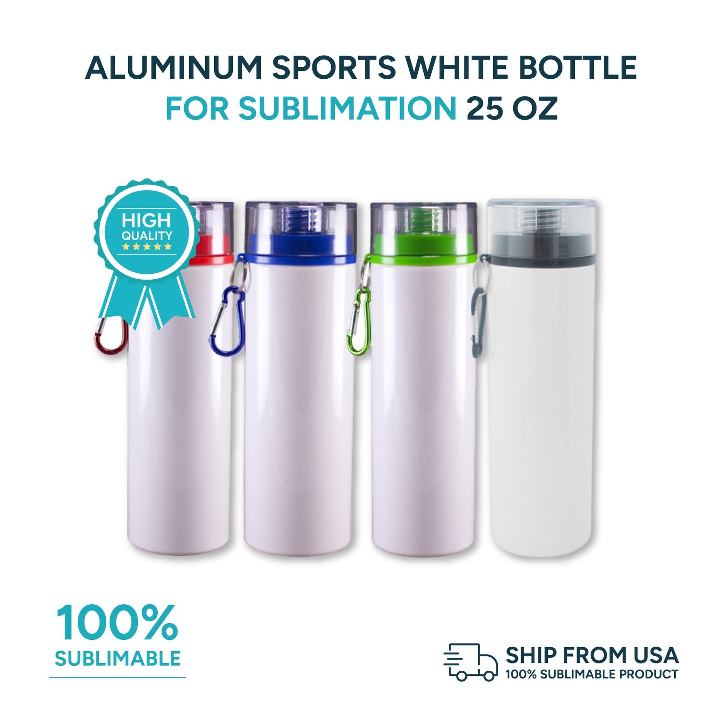 Aluminum sports white bottle for sublimation 25 oz x 6 Units.