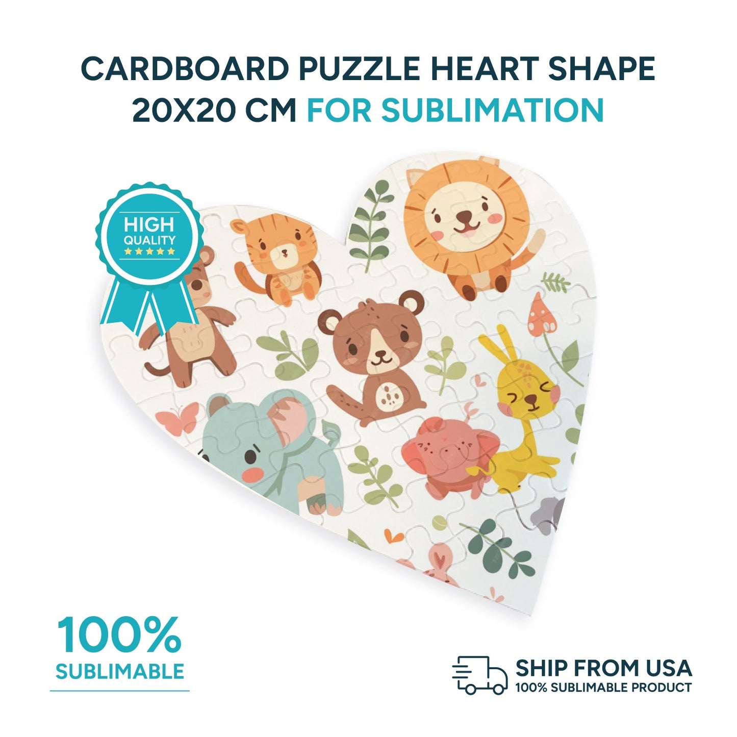 Cardboard puzzle heart shape 20x20 cm for sublimation (box of 10 and 50 units)