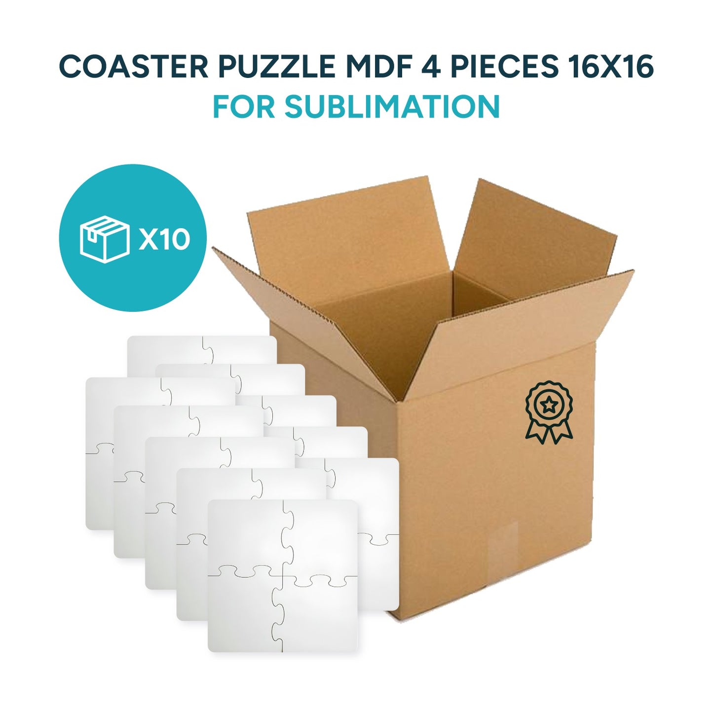 MDF puzzle 4 pieces 6"x6" cm and 1/32" for sublimation (box of 5 and 10 units)