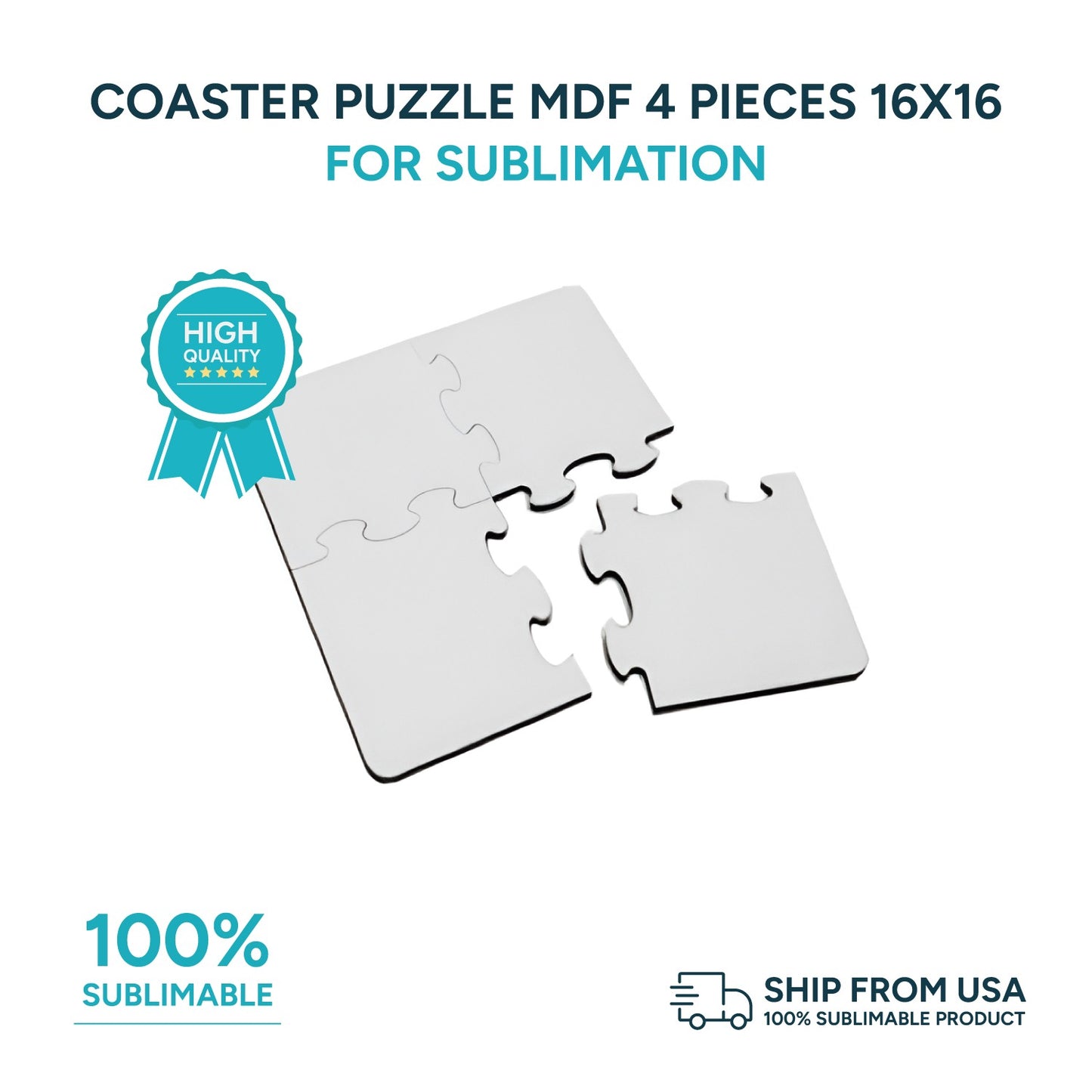 MDF puzzle 4 pieces 6"x6" cm and 1/32" for sublimation (box of 5 and 10 units)